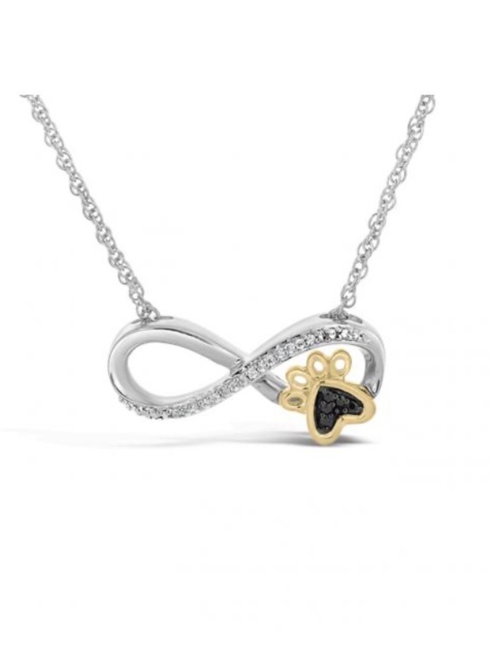 Sterling Silver 10K Yellow Gold Diamond Infinity Paw Pendant